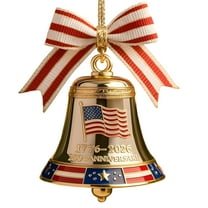USA 250th Anniversary Bell Ornament - 3D Red Gold Commemorative Hanging Decor, Elegant Enamel Crafted Patriotic Christmas Tree Decoration & Collectible Gift