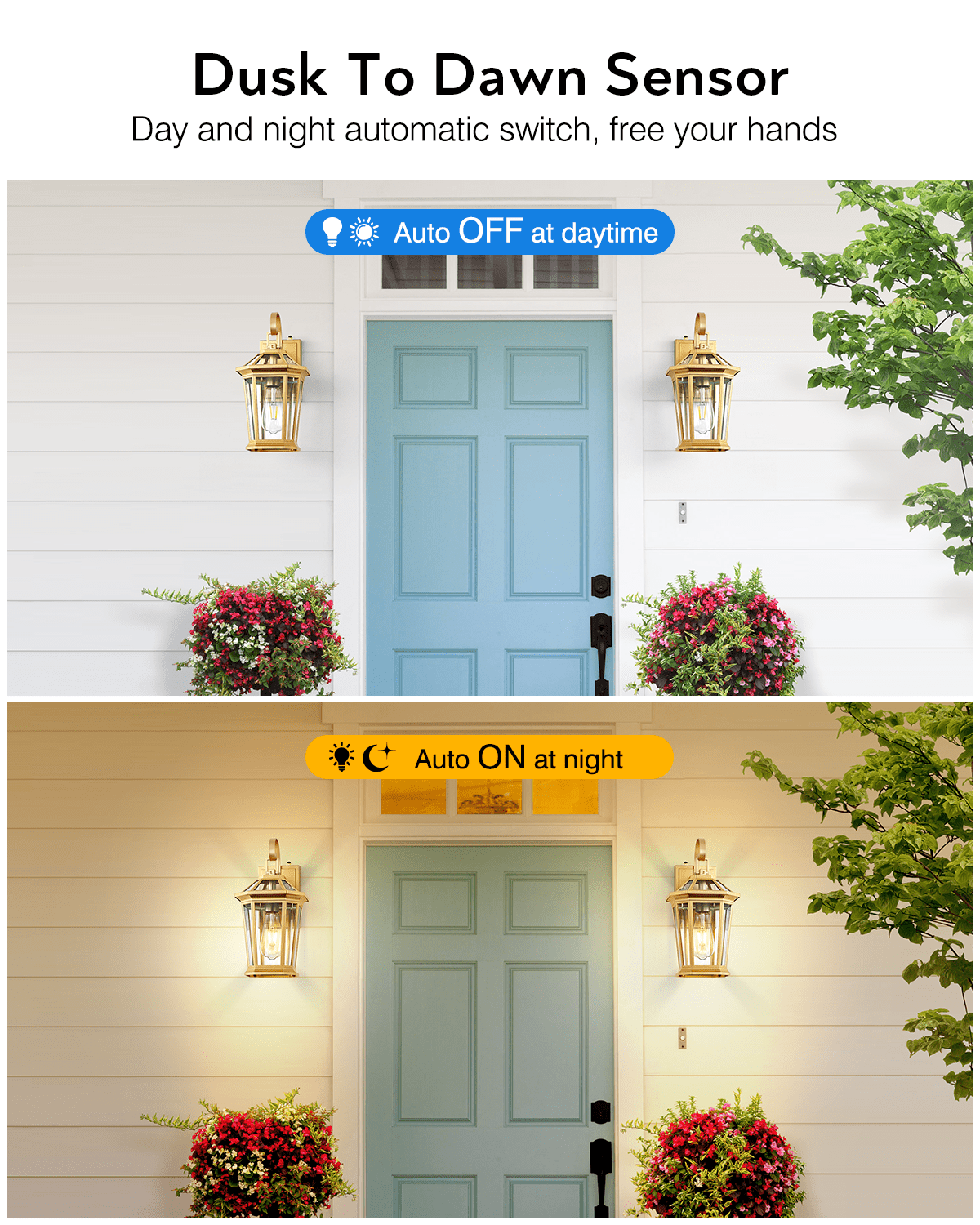 VIANIS Dusk to Dawn Outdoor Lanterns, Modern Golden Wall Light Fixtures, 100% Aluminum Waterproof Gold Porch Light for House Patio
