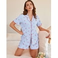 thumbnail image 4 of Ekouaer Button Up Pajamas Set for Women Short Sleeve Ribbed Knit Sleepwear 2 Piece Pjs Shorts Set, 4 of 6