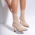 thumbnail image 3 of LEAVINGSUO Knee-High Boots for Women Versatile Plus-Size Pointed-Toe Breathable Fabric Heeled Comfortable Winter Boots Beige 38, 3 of 8