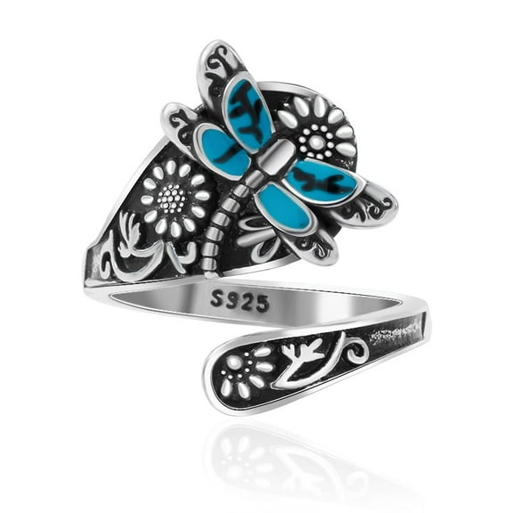 Spoon Ring for Women - Adjustable Thumb Ring with Hummingbird Design, Sterling Silver Vintage Jewelry