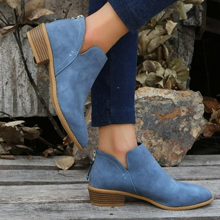 

Homadles Women s Ankle Boots Wide Low Heel- Boots Blue Size 7.5
