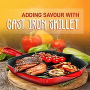 Nonstick Cast Iron Grill Pan - 11-Inch Kitchen Square Cast Iron Skillet Grilling Pan, Enameled Cast Iron Skillet Steak Pan w/ Side Drip Spout For Electric Stovetop, Induction, Gas - NutriChef NCCIES47