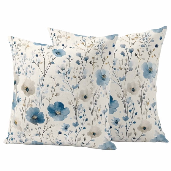 2 Pack Outdoor Waterproof Throw Pillow Covers,Blue Flower Pastoral Wildflower Decorative Square Patio Pillowcases for Chair Couch Sofa 16x16in