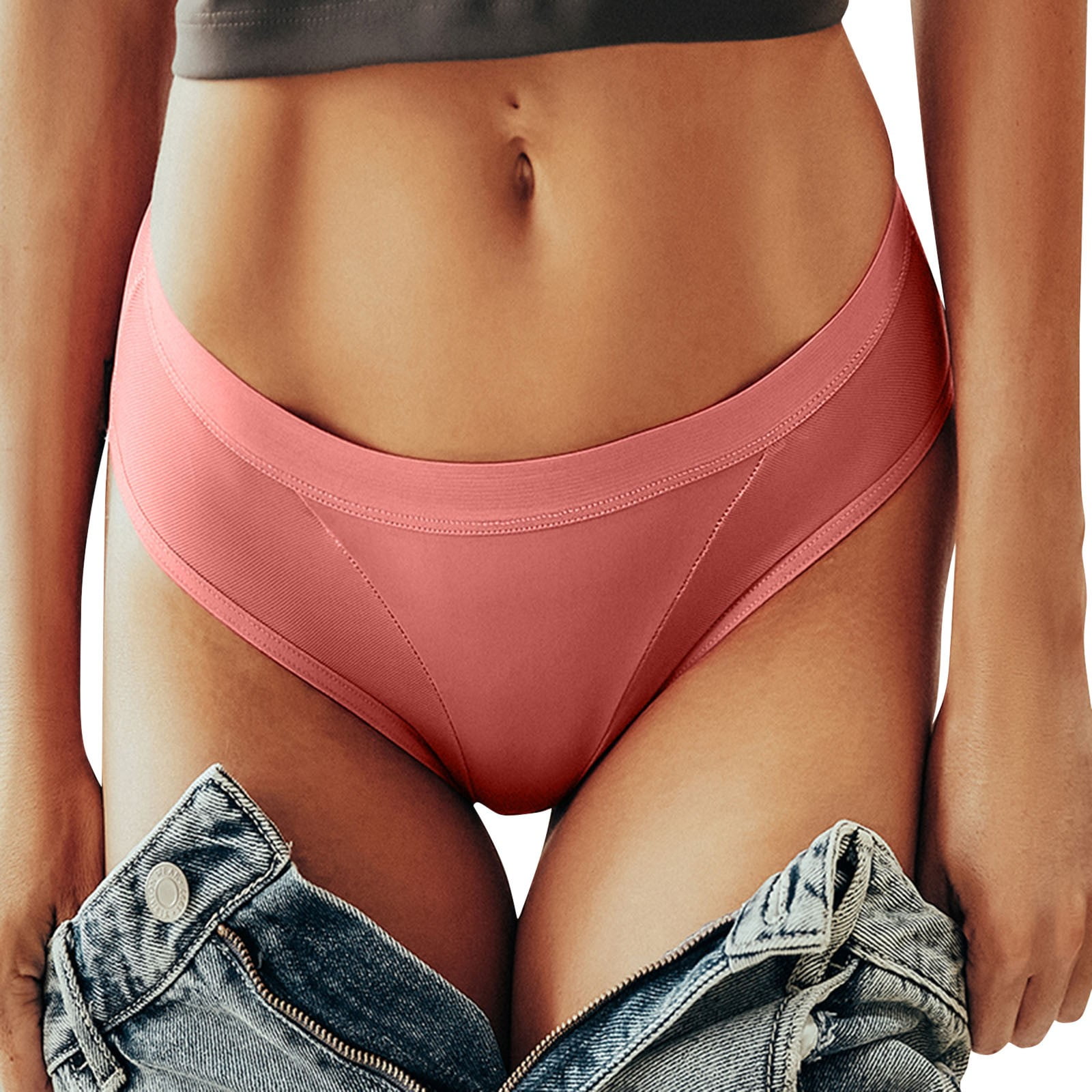 MRULIC intimates for women Women's Stretch Bikini GString Panty Lace Trim 3  Colors Comfy Underwear Pink + L