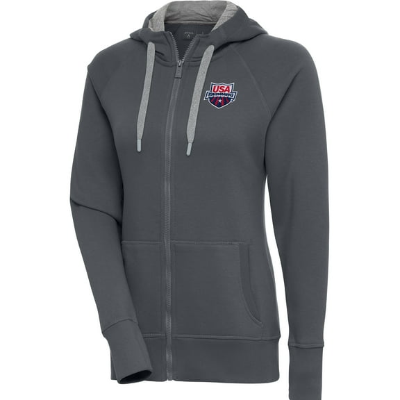 Women's Antigua Charcoal USA Swimming Victory Full-Zip Hoodie