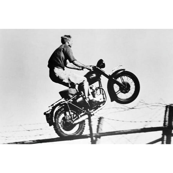 Steve McQueen The Great Escape famous fence jump on Triumph motorcycle 24x36 Poster