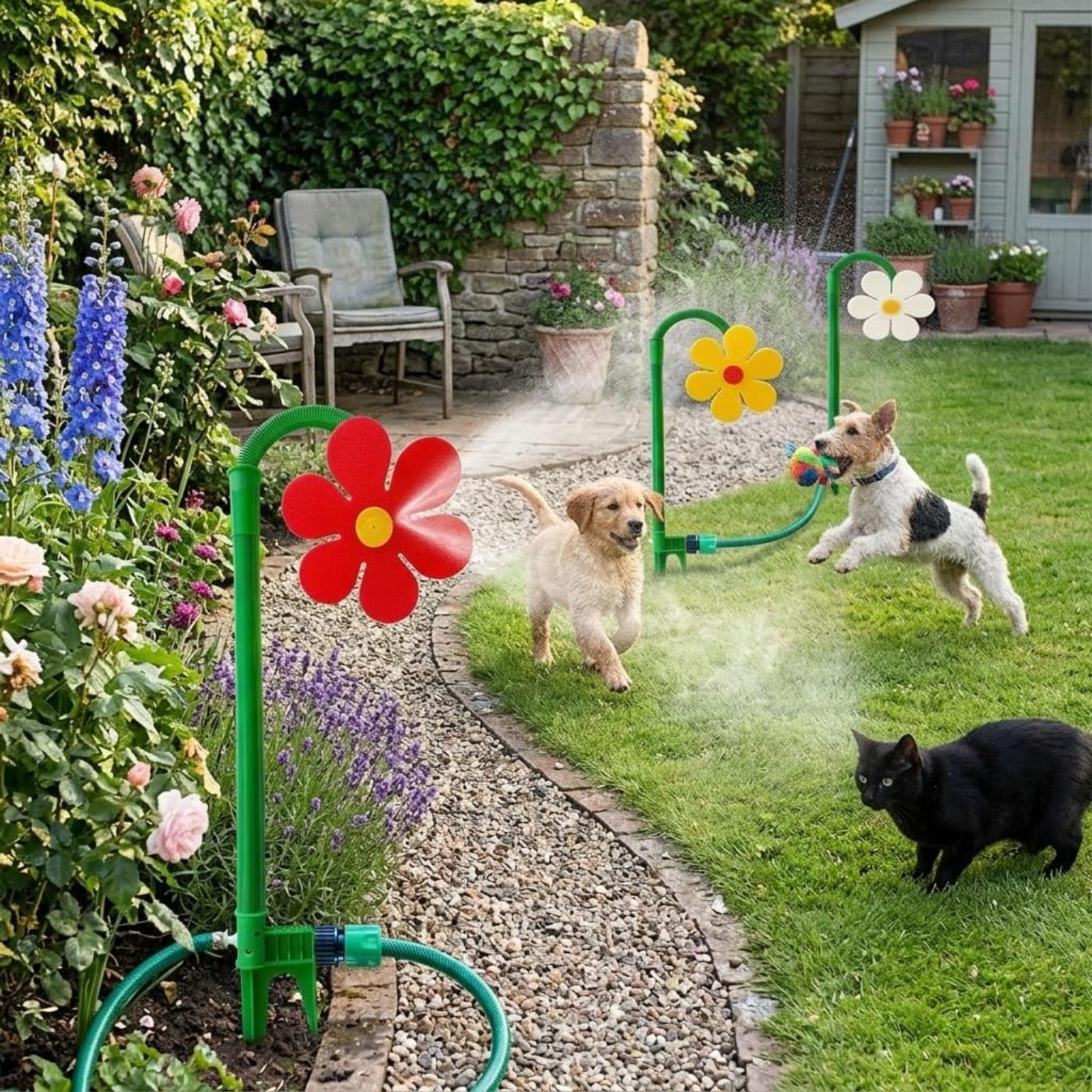Crazy Dancing Flower Water Sprinkler – 360° Rotating Sunflower Lawn Sprinkler with Stake, Fun Garden Irrigation Tool for Yard Watering, Kids & Pets Playing