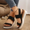 thumbnail image 6 of WIZUTIZ Wedge Sandals for Women Dress Sandals for Women Indoor Comfortable Stretchy Beach Sandals Pull-On Round Toe Shoes Low Heel (1"-2") Medium Solid Sandals for Ladies School Up to 60% Off Black, 6 of 6