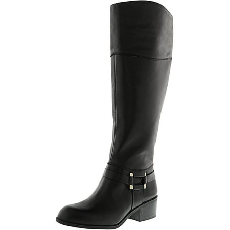 Leather Equestrian Boots - Women's Biliee Wide Calf Black Knee-High Leather Equestrian Boot - 5M