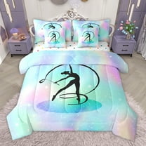 Homewish Kids Gymnastics Dancing 7-Piece Twin Bedding Sets,Gradient Blue Green Bedding Comforter Set,Kids Gymnast Sports Sheet Sets For Girls,Breathable Home Decor Reversible