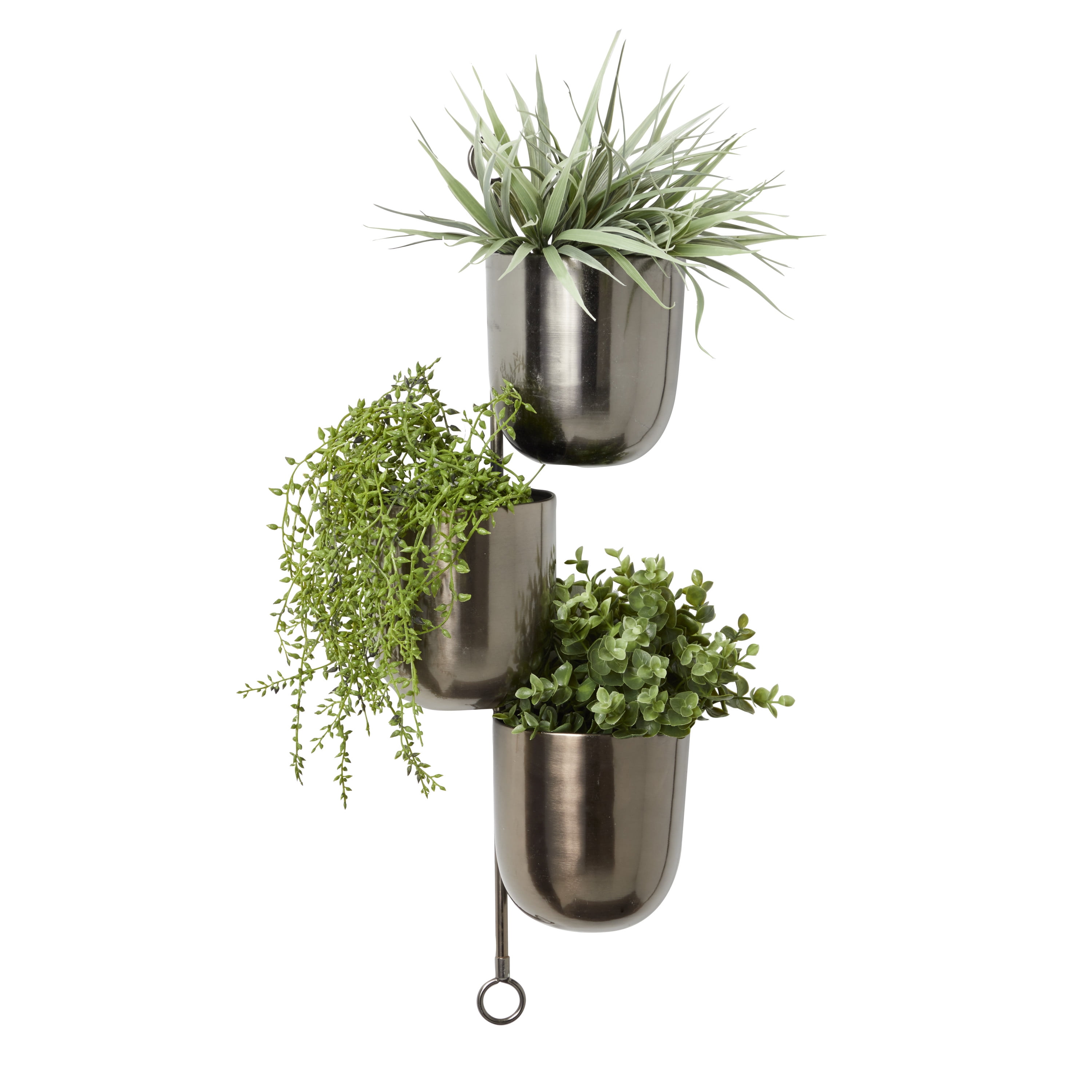 DecMode 12" x 12" x 25" Round Black Metal Indoor Outdoor Layered Wall Planter