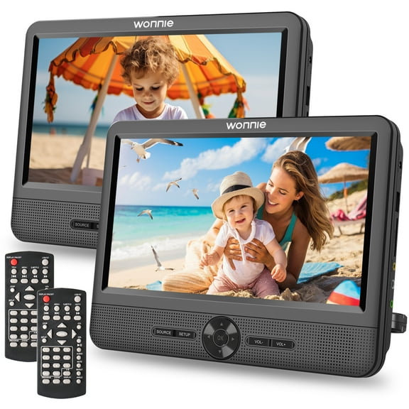 WONNIE 9" Portable Dual Screen DVD Players, Two Car DVD Player with Built-In Rechargeable Battery, Headrest DVD CD Player Support USB/ TF Card, AV In & Out, Best Gift Choice for Kids & Parents