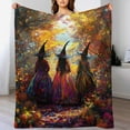 thumbnail image 4 of Manta súper suave con diseño de calabaza de Halloween y brujas retro, manta navideña de franela de microfibra para sofá cama, mullida y cálida de 60 x 80 pulgadas, 4 of 8