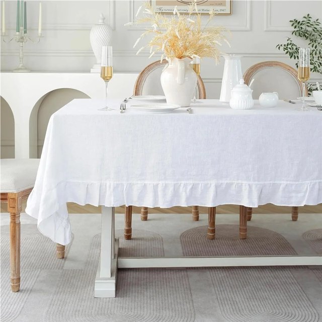 Retro Ruffle Tablecloth Cotton Washable Table Cover Tablecloths for Rectangle Table Baby Shower Kitchen Party Wedding Decor