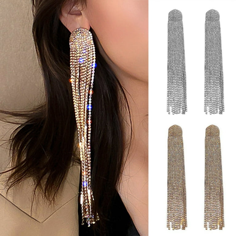 Full Rhinestone Bow Tassels Drop Earrings, Bow Zircon Crystal Earrings, Bow Tie Earrings Jewelry Accessories for Women and Girls,Alloy,free Returns