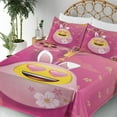 thumbnail image 3 of Ambesonne Emoji Fitted & Top Sheet Set with Sham, Asian Blooms Funny Face Art, Pink Mustard White, 3 of 5