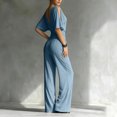 thumbnail image 5 of JULMCOMO Jumpsuits for Women Deep V Neck Cold Shoulder Casual Rompers Half Sleeve Cinched Waist Wide Leg Summer Jumpsuit with Pockets Sky Blue L, 5 of 5
