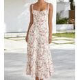 thumbnail image 5 of Fashion Floral Corset Dress Backless Cami Dresses Boho Summer Spaghetti Straps Square Neck Casual Midi Dress Flowy Slit Bustier Dresses, 5 of 6