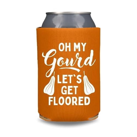 Oh My Gourd Let's Get Floored Fall Can Coolers, Slim Beer Can Coolies, Party Favors, Burnt Orange