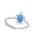 thumbnail image 4 of CHOOSE YOUR COLOR Shiny Turtle Animal Ring .925 Sterling Silver Band Blue CZ Female Size 5, 4 of 4