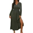 thumbnail image 2 of Busydd Plus Size Dresses for Women Solid Color Long Sleeve Women's Formal Dresses Fashion V Neck Tunic Slit Wedding Guest Dresses for Women XL, 2 of 9