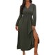 thumbnail image 2 of mfyjkho Vestidos de verano para mujer, Vestido de mujer de color liso con manga larga, escote en V, cintura elástica y abertura en la falda larga Vestidos de fiesta para mujer xxxxl, 2 of 8