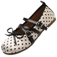 thumbnail image 3 of Samdudou Mary Janes Shoes for Women Closed Toe Round Front Multiple Criss Cross Buckle Straps Sweet Bowknot Decor Polka Dot Print Casual Walking Everyday Footwear, 3 of 9