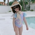 thumbnail image 3 of Girls One Piece Swimsuits - Hawaiian Ruffle Swimwear - Kids Summer Bathing Suit - with Hat Back Bow Swimsuit, 3 of 5