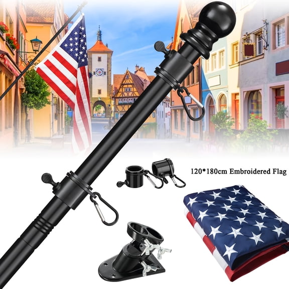 Heavy-Duty Metal Flag Pole Kit with American Flag - Adjustable 5' or 6'FT Anti- Outdoor Pole, Sturdy Bracket Suitable for Porch,, - Ideal for Residential & Commercial American Flag Display