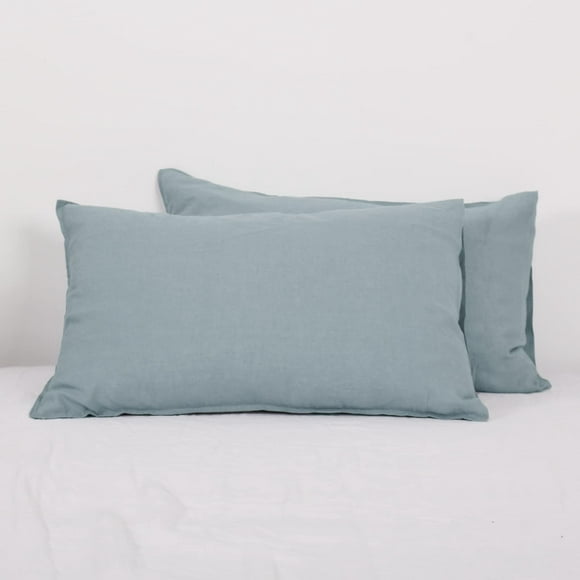 Simple&Opulence 100% Stone Washed Linen Basic Style Solid color Pillowcases Set of 2, Envelope closure Standard Queen Size 20x30,Dusty Blue