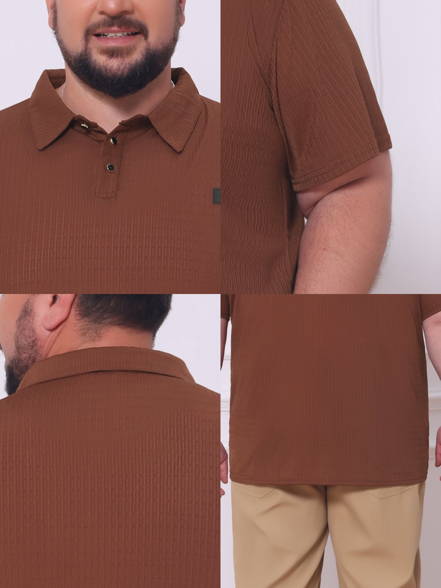 DARING DIVA Men's Big Tall Casual Short Sleeve Work Textured Knitted Polo Shirt 4XL Brown