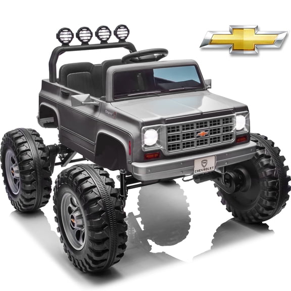 Chevrolet Cheyenne 24 Volt Ride on Toys with Remote, Joyracer 2 Seater Ride on Truck, Power Car Wheels with Bluetooth, USB, LED Lights, Gray