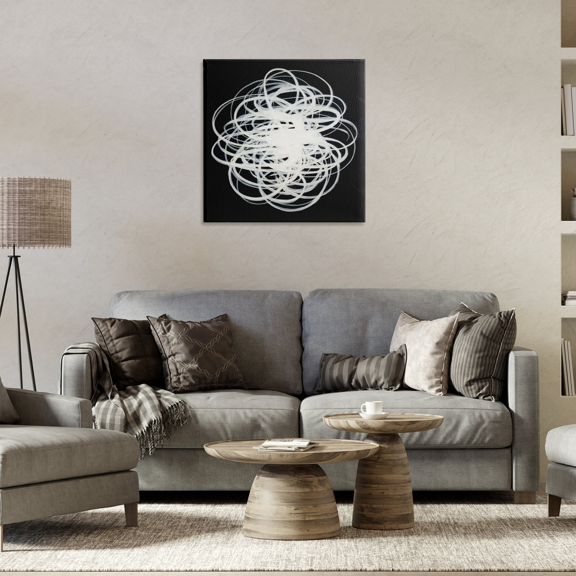 Stupell Industries Chaotic Scribble on Black Abstract Painting Gallery Wrapped Canvas Art Print Wall Art, 24 x 24