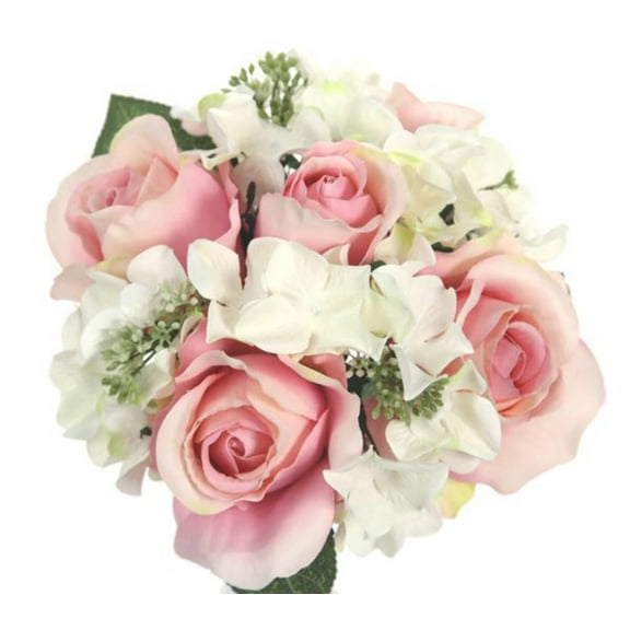 Rose & Hydrangea Silk Flower Wedding Bouquet Cream Pink