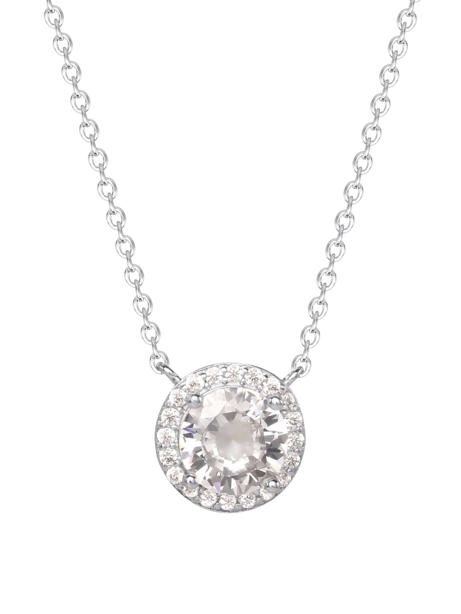 Believe By Brilliance Fine Silver Plated Cubic Zirconia Halo Pendant and Earring Set, 18" + 2"