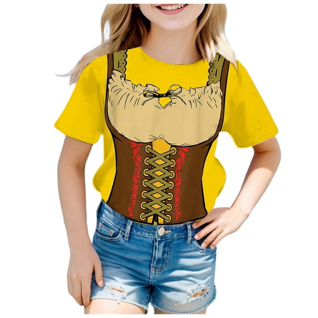 TZEWGL Hauts à Manches Courtes Col Rond Imprimé Bière Mignon pour Enfant Taille 10-11T