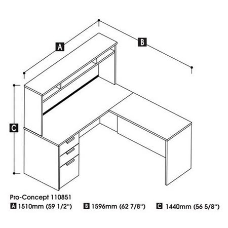 Bestar Pro-Concept L-Shaped Workstation with Small Hutch - Milk ...