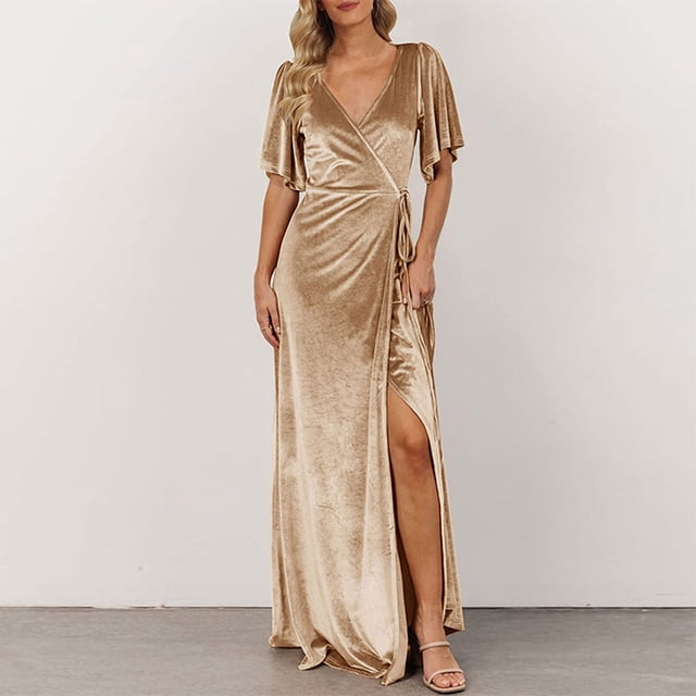 SMihono Robe d'Été Bohème pour Femmes Grande Taille Mode Décontractée Printemps et Été Fendue Col en V Manches Courtes