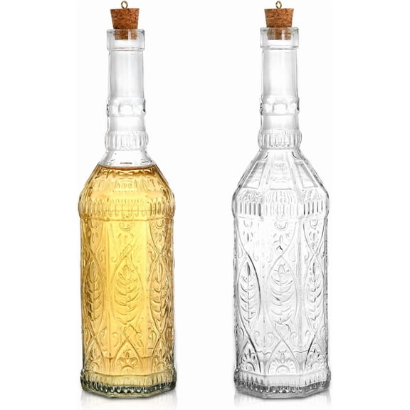 2 Pack Vintage Glass Bottles with Cork, 24 Oz Decorative Bottles, Large Wine Oil Vineger Bottle, Apothecary Glasses Bottle Flower Bud Vases