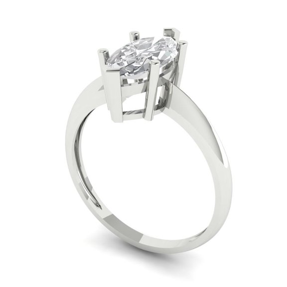 1.5 ct Marquise Cut White Sapphire Solitaire Engagement Ring for Women in 18K White Gold