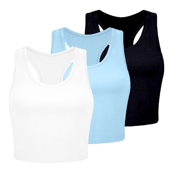 RMGVDSD Sports Crop Tank Tops For Women 3 Pack Cropped Workout Tops Racerback Running Yoga Tanks Sleeveless Gym Shirts Solid Color Tank Top Fashion Tank Top