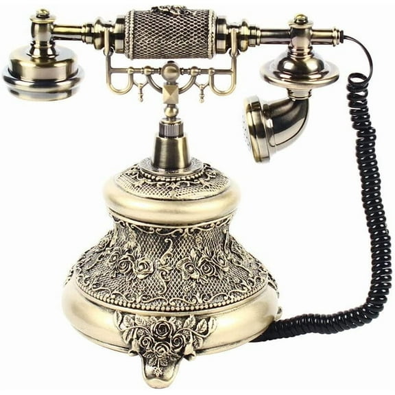 Miumaeov Vintage Bronze Phone Retro Rotary Dial Telephone Handset Landline Phone Decor(Bronze Phone)
