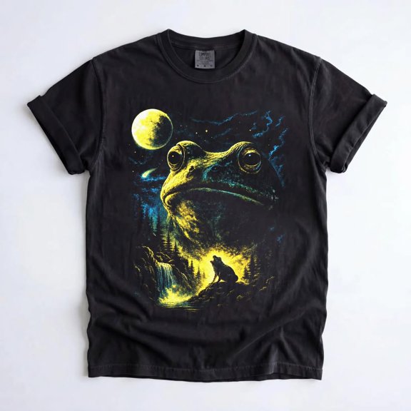 Frog Howling at the Full Moon Graphic T-Shirt, Retro 90s Cottagecore Forest Pond Nature Lover Tee