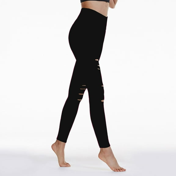 BVOFAR Women's High Waist Yoga Pants Cutout Ripped Tummy Control Legging Workout Running Skinny Leggings Solid Color Casual Comfy Pant