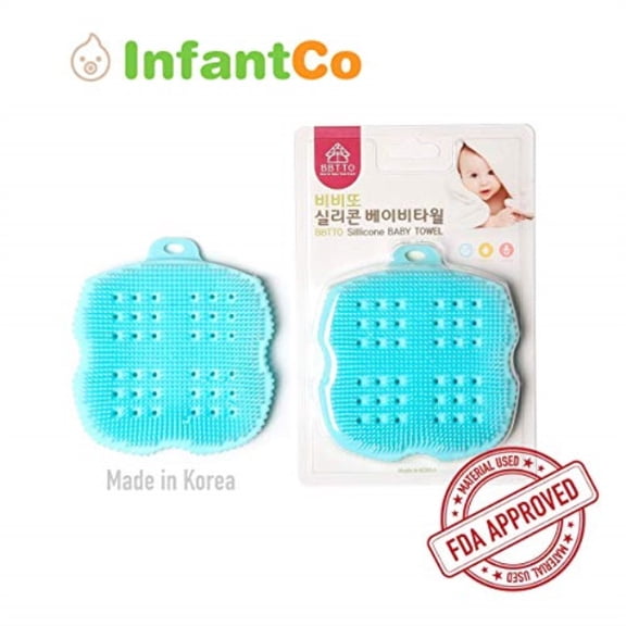 infantco anti-bacterial fda-approved ultra soft baby bath silicone scrubber sponge, foam rub microwave or boil water sterilizing (blue)