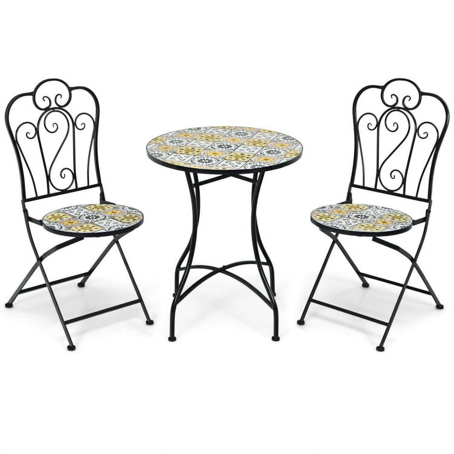 Aimee Lii 3 Pieces Patio Bistro Set with Folding Chairs and Round Table, Patio Conversation Sets, Beige