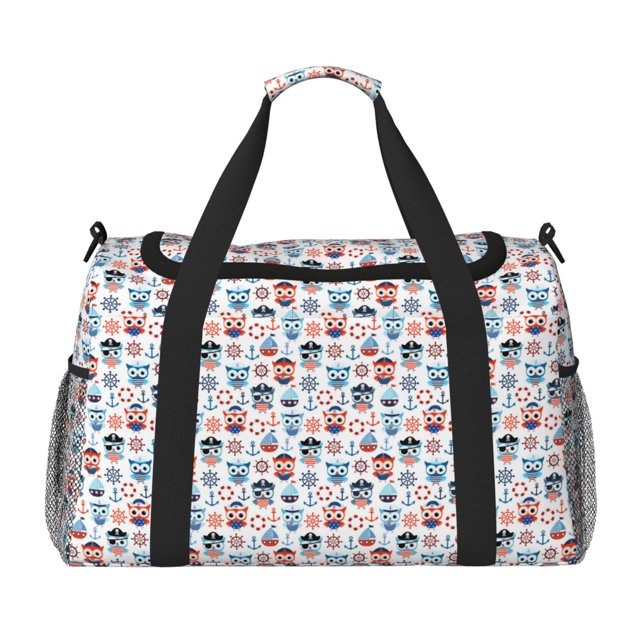 Balery Nautical And Pirate Owls Bolsa de Gimnasio para Mujeres, Bolsa de Viaje con Bolsillo Húmedo, Bolsa de Fin de Semana para Mujeres, Bolsa de Viaje Resistente al Agua