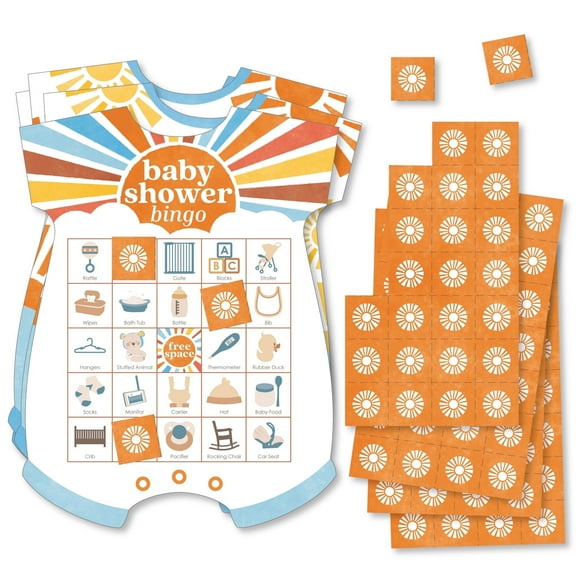 Big Dot of Happiness Here Comes The Son Baby Shower Bingo, Picture Game Cards and Markers, Boy Boho Party Supplies - Set of 18