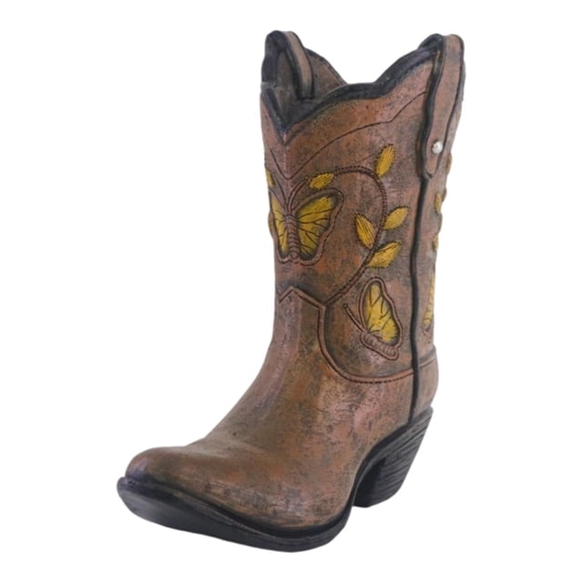 Jarrón de bota de para arreglos florales, macetero de resina, decoración de escritorio, pequeño adorno de 17,5 cm de altura para estantería, Marrón